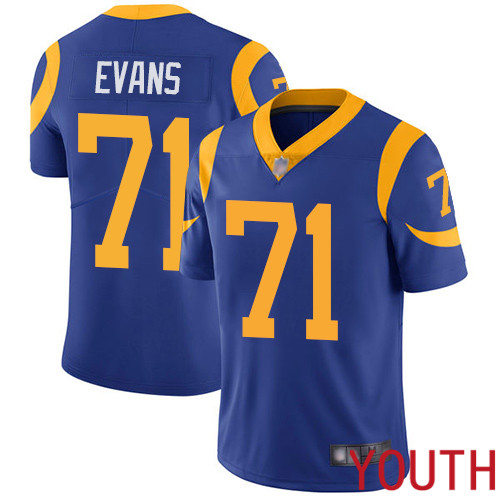 Los Angeles Rams Limited Royal Blue Youth Bobby Evans Alternate Jersey NFL Football #71 Vapor Untouchable->youth nfl jersey->Youth Jersey